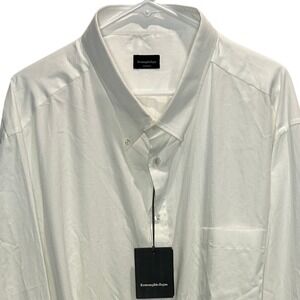 NEW‎ NWT Ermenegildo Zegna Regular Fit White Herringbone White Dress Shirt